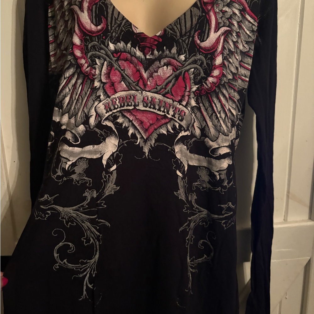 Rebel Saints Black and Pink Long Sleeve Top